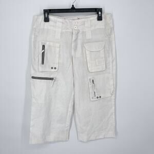 Pete & Greta by Johnny Was Linen Cargo Capri Pants NEW Y2K Sz 12 White
